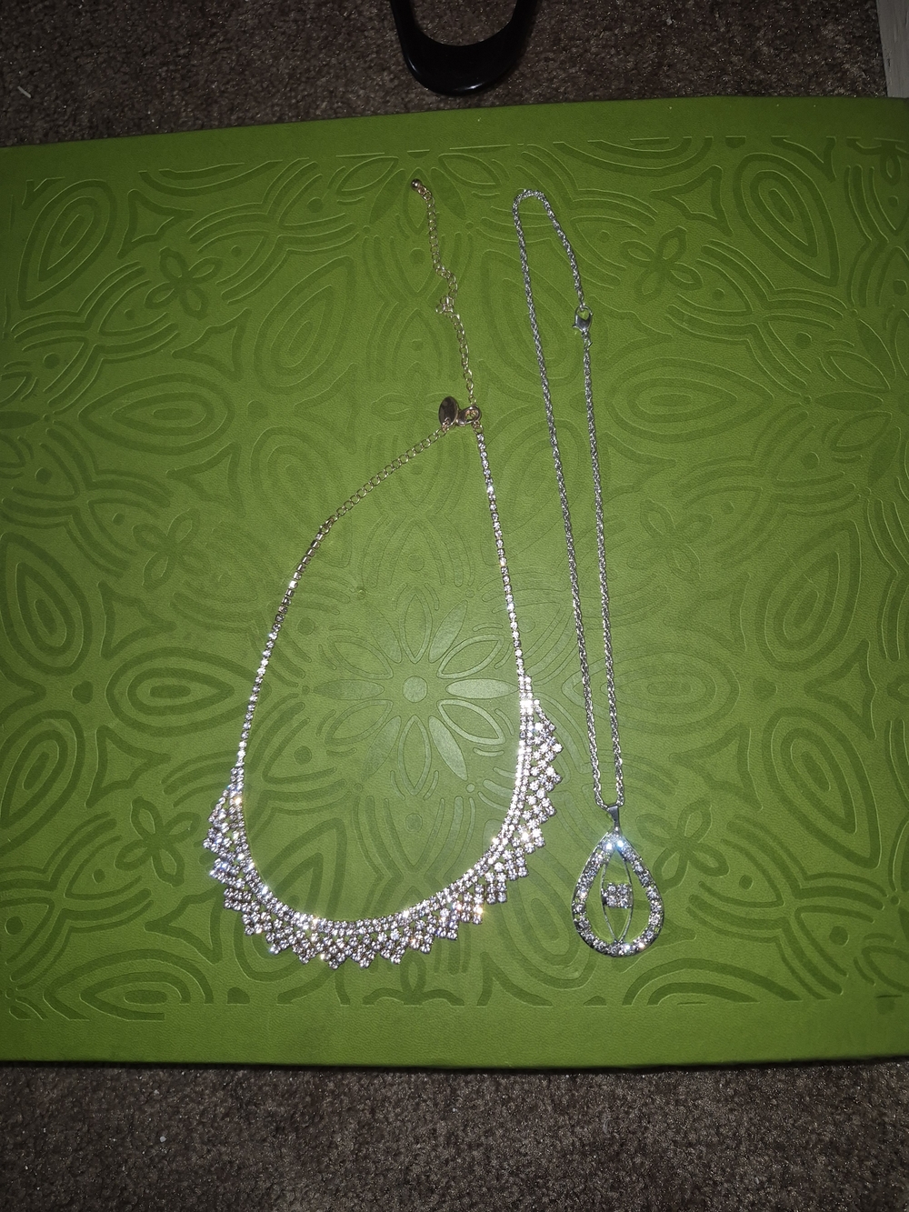 Source Unknown Silver and Clear Crystal Layered Necklace Set